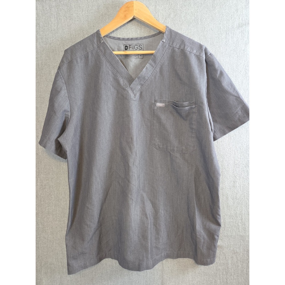 FIGS Leon 3 Pocket Gray Scrub Top Mens XL Medical Short Sleeve V Neck